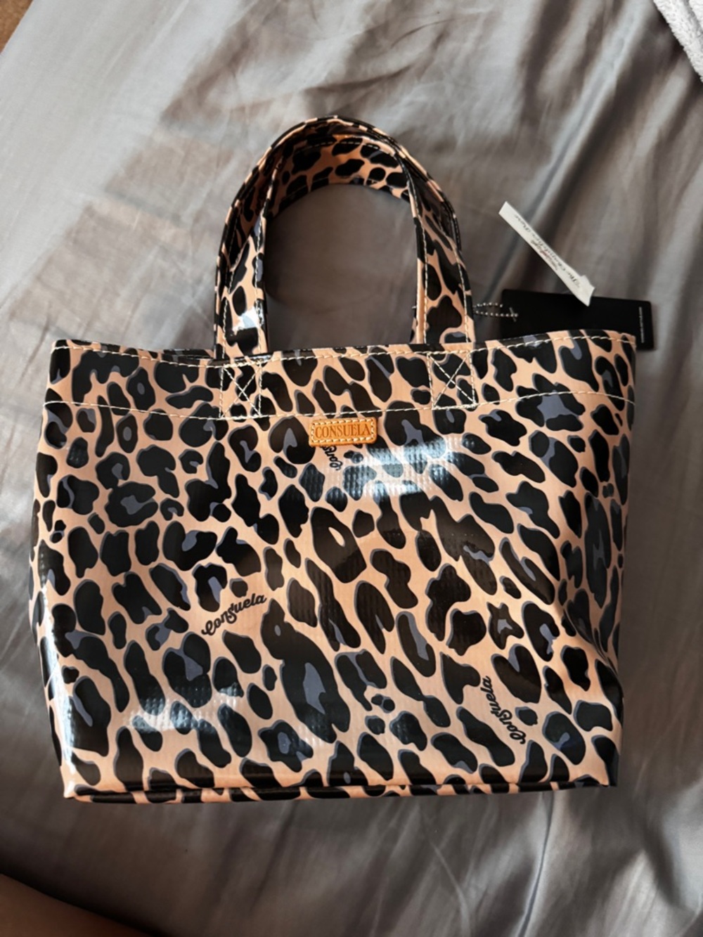 Consuela Leopard Mini Tote in Tan, Black & Blue - Picture 3 of 9